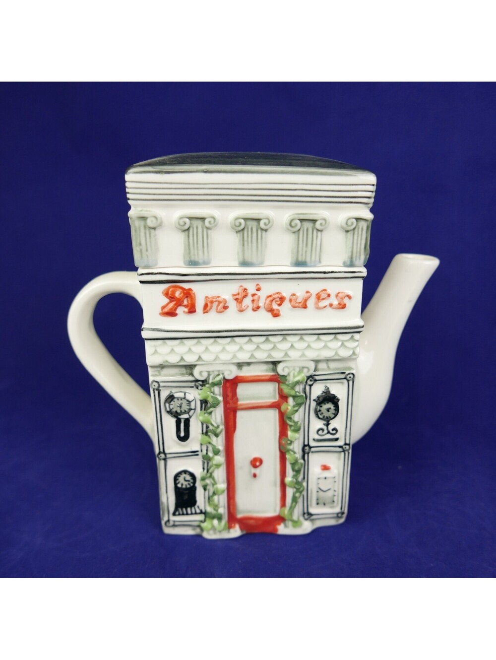 Vintage Ceramic Figural Teapot Antiques Shop Store Novelty Collectible 6.5"